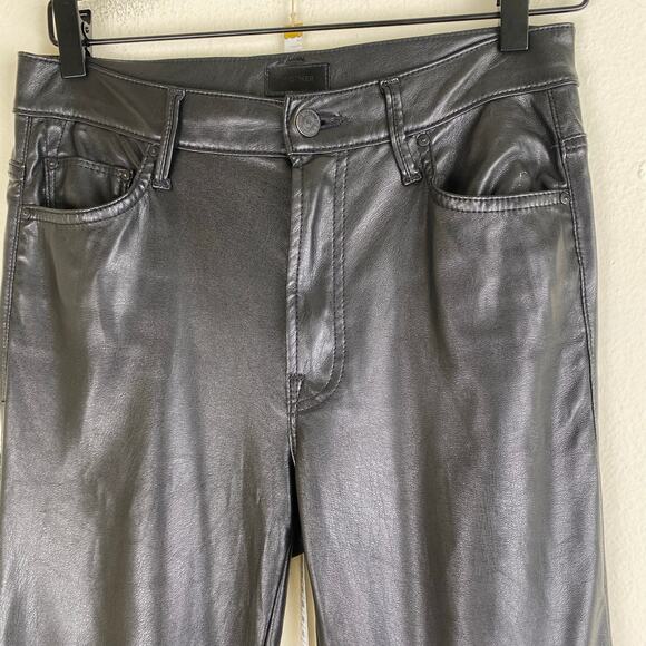 Mother The Insider Ankle Size 27 Wax On Wax Off Black Faux Leather Pants Jeans - Picture 9 of 16